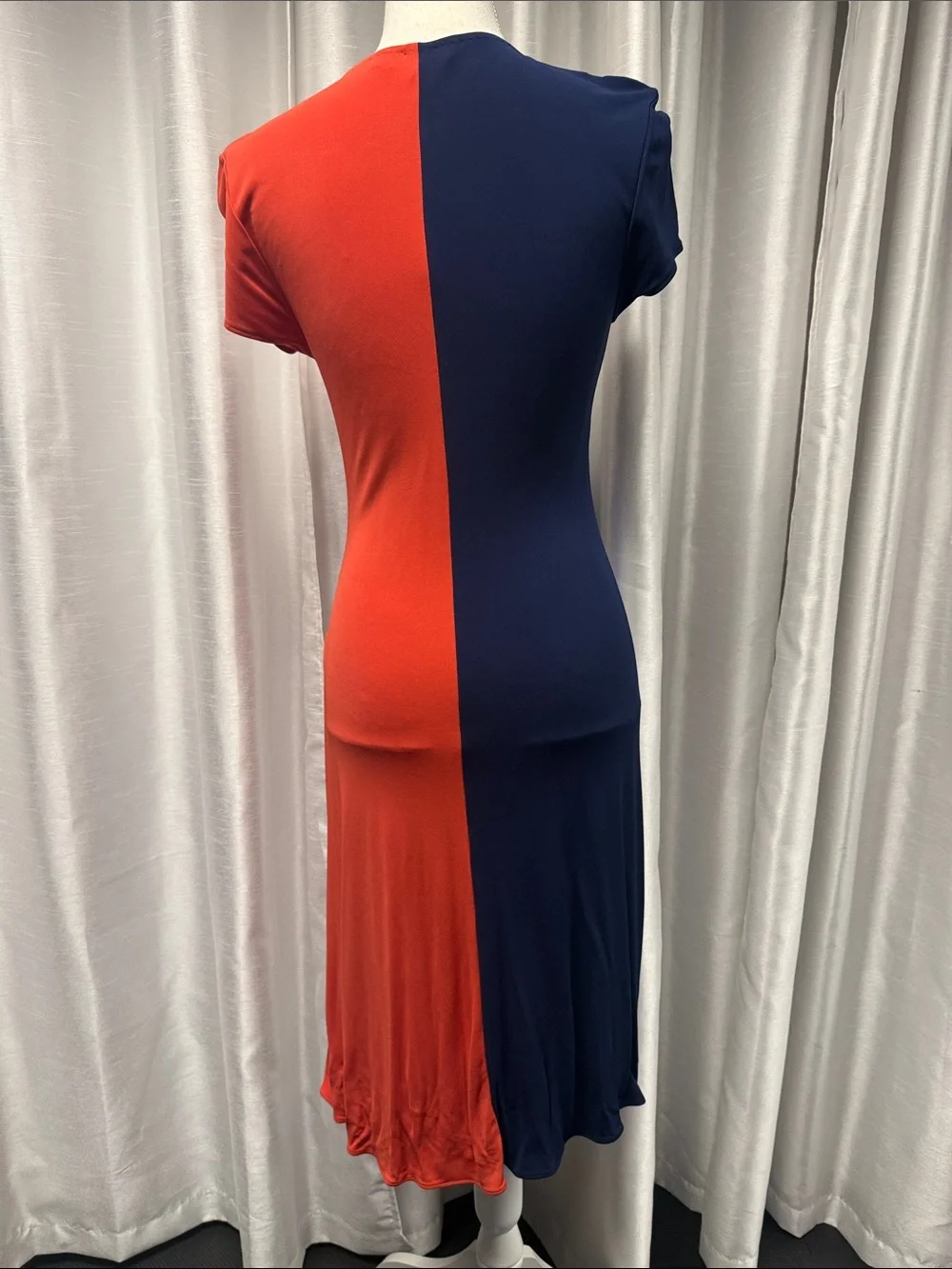 Tory Burch Navy, Red & Lavender Colorblock V-Neck Midi Dress